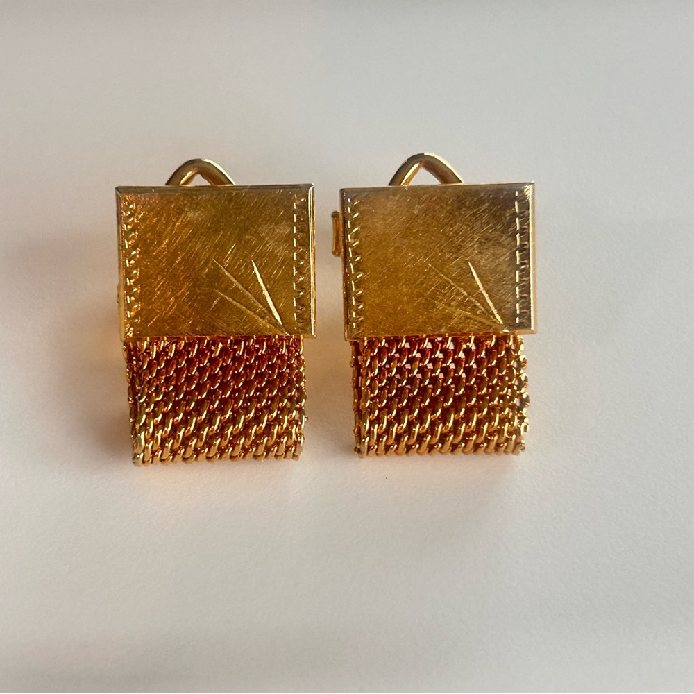 Vintage Gold Tone Etched Geometric Burst Design Mesh Wrap Cufflinks Unbranded - Picture 4 of 9